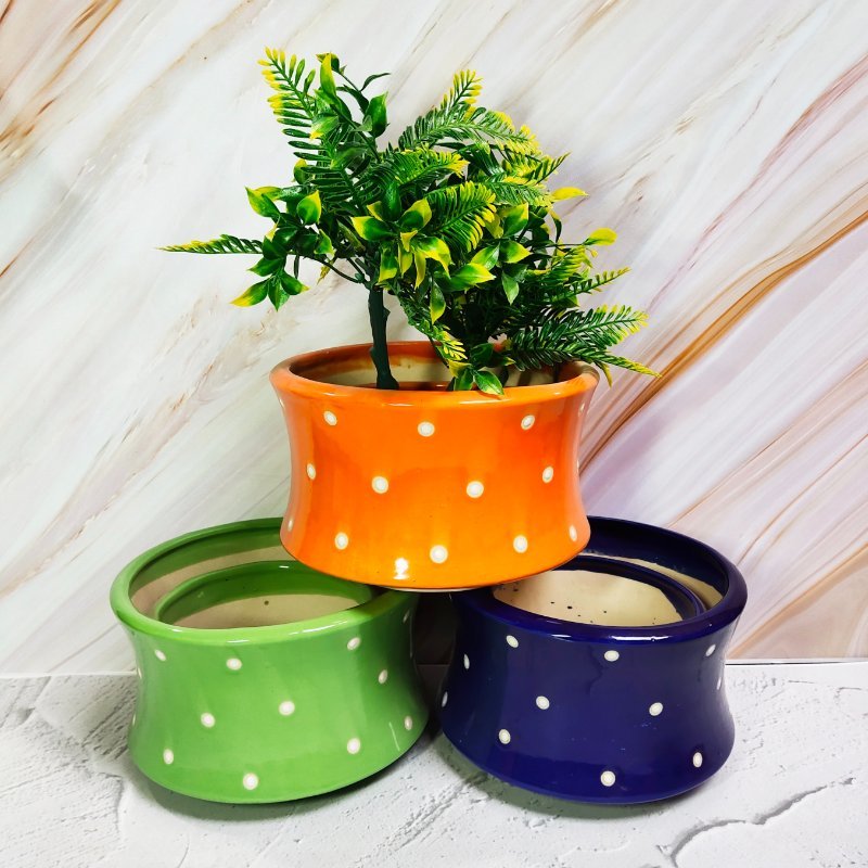 Curvy Round Dotted Planter Set of 2 - KC1046