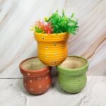 Dotted Line Round Ceramic Planters Pot - KC1094