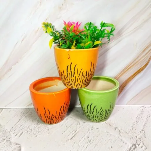 Leaf Design Ceramic Planter Glass Pot - KC1104