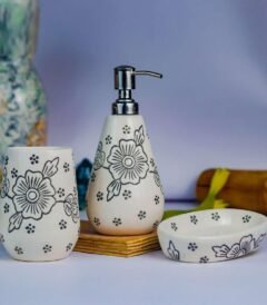 Handmade Khurja Pottery Ceramic Bathroom Set of 3pcs - KC2003