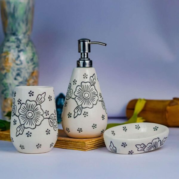 Handmade Khurja Pottery Ceramic Bathroom Set of 3pcs - KC2003