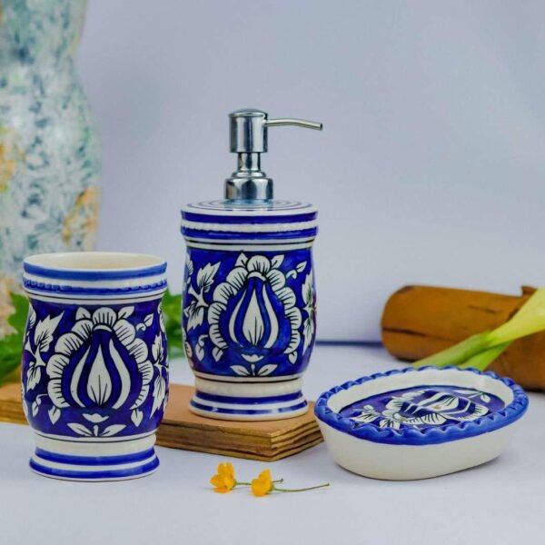 Handmade Mughal Painting Ceramic Bathroom Set - KC2088