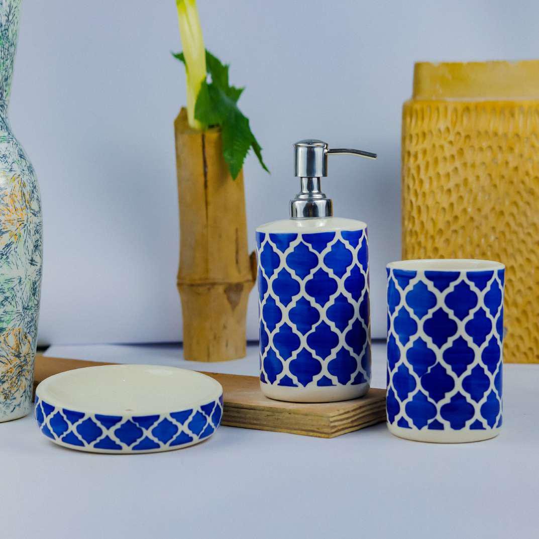 Royal Blue Pattern Ceramic Bathroom Set of 3pcs - KC2100