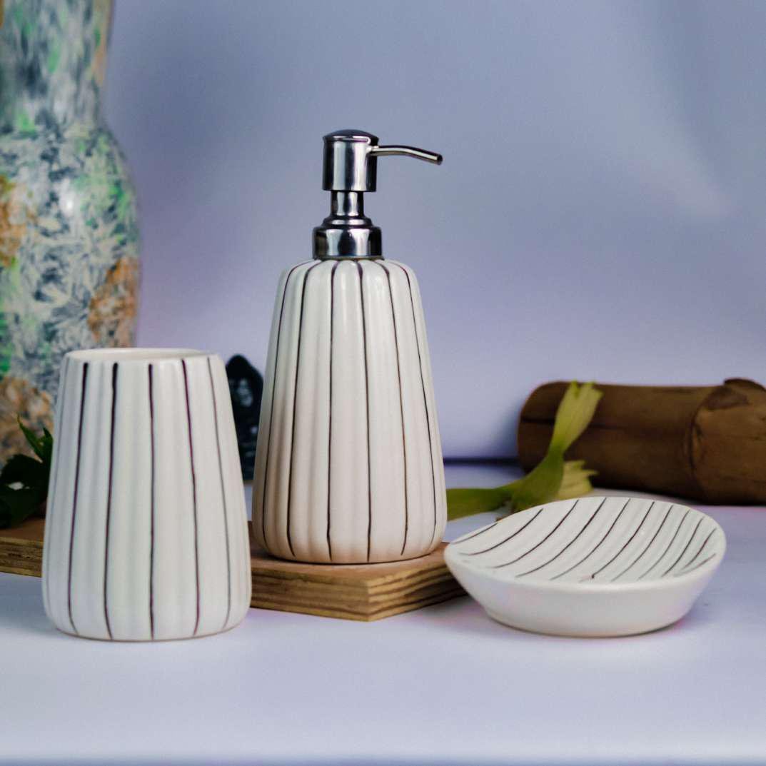 Elegant Design Khurja Pottery Ceramic Bathroom Set of 3pc - KC2013