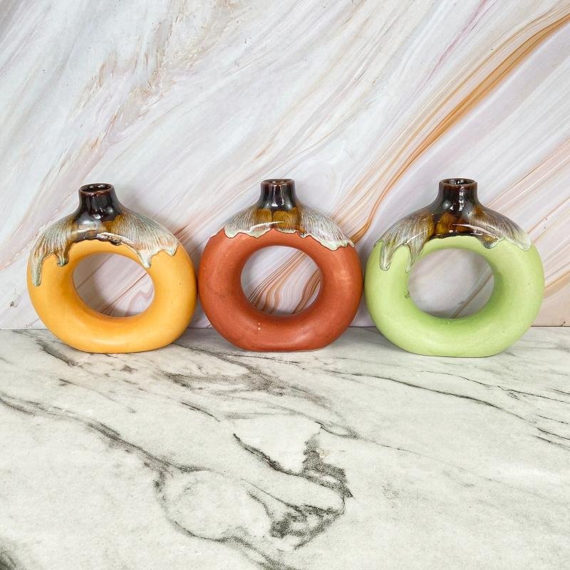 Donut Shape Ring Ceramic Flower Vase - KC1267