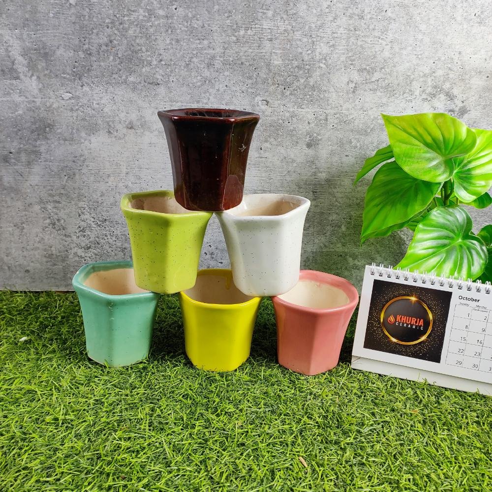 Multicolor Khurja Pottery Wholesale Succulent Pots - KC3035