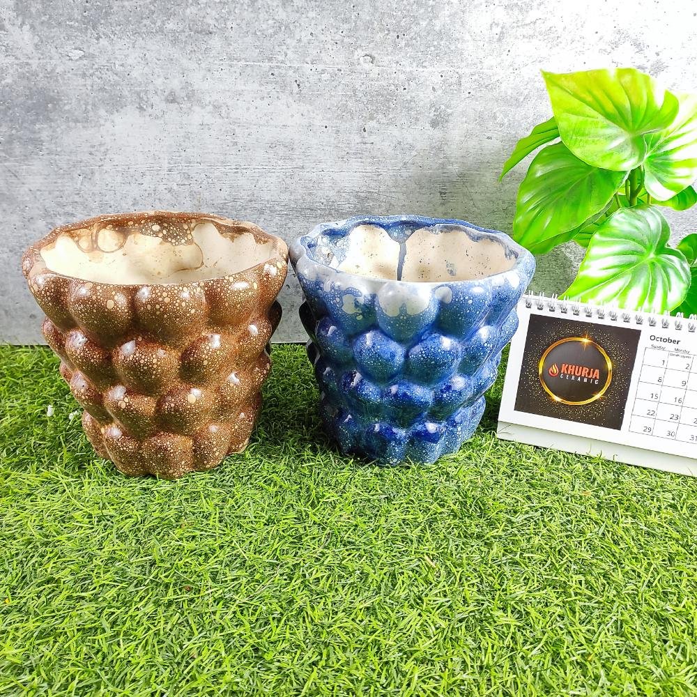 Bubble Design Bucket Shape Ceramic Planter Pots - KC3036
