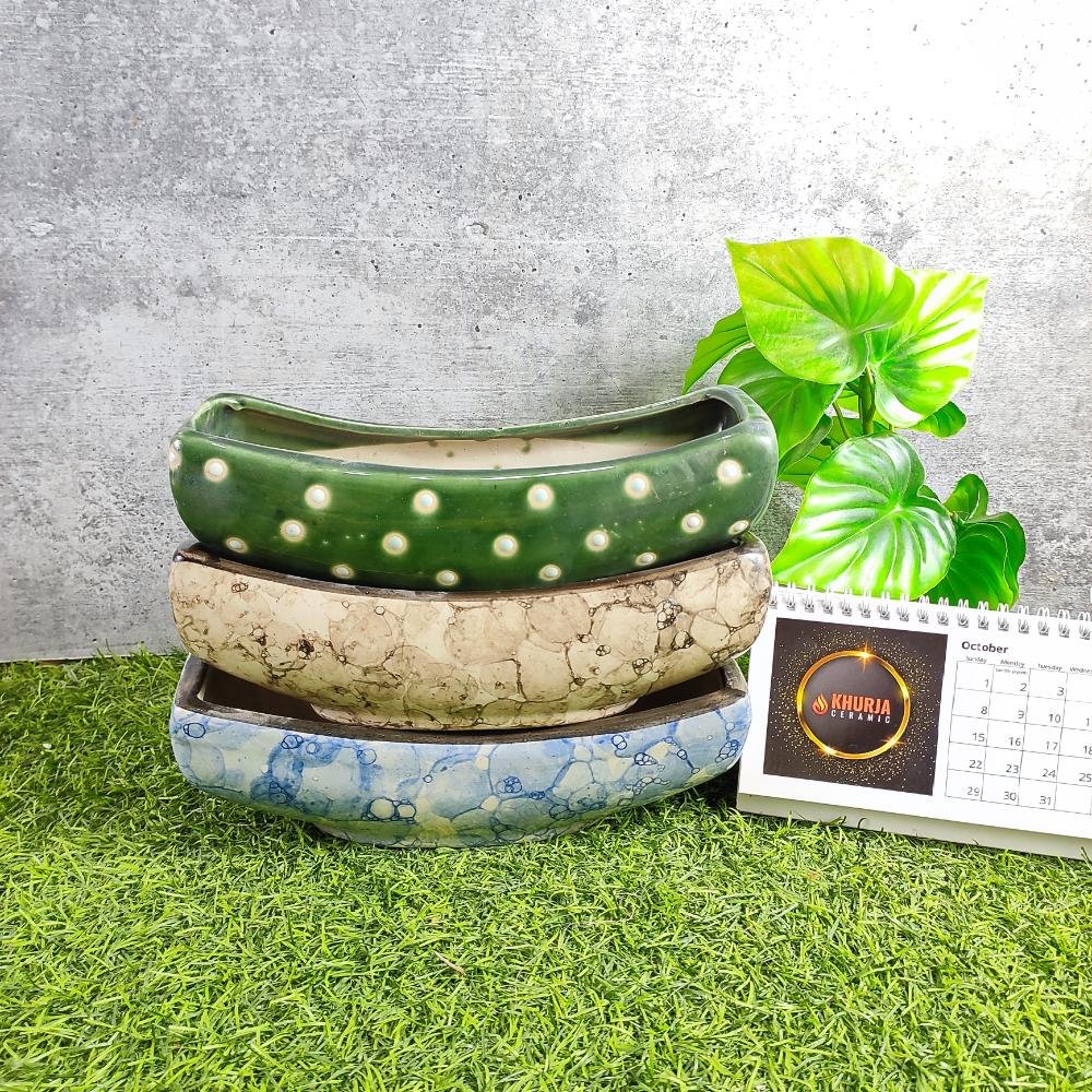 Multicolor Khurja Pottery Garden Ceramic Bonsai Pots - KC3046