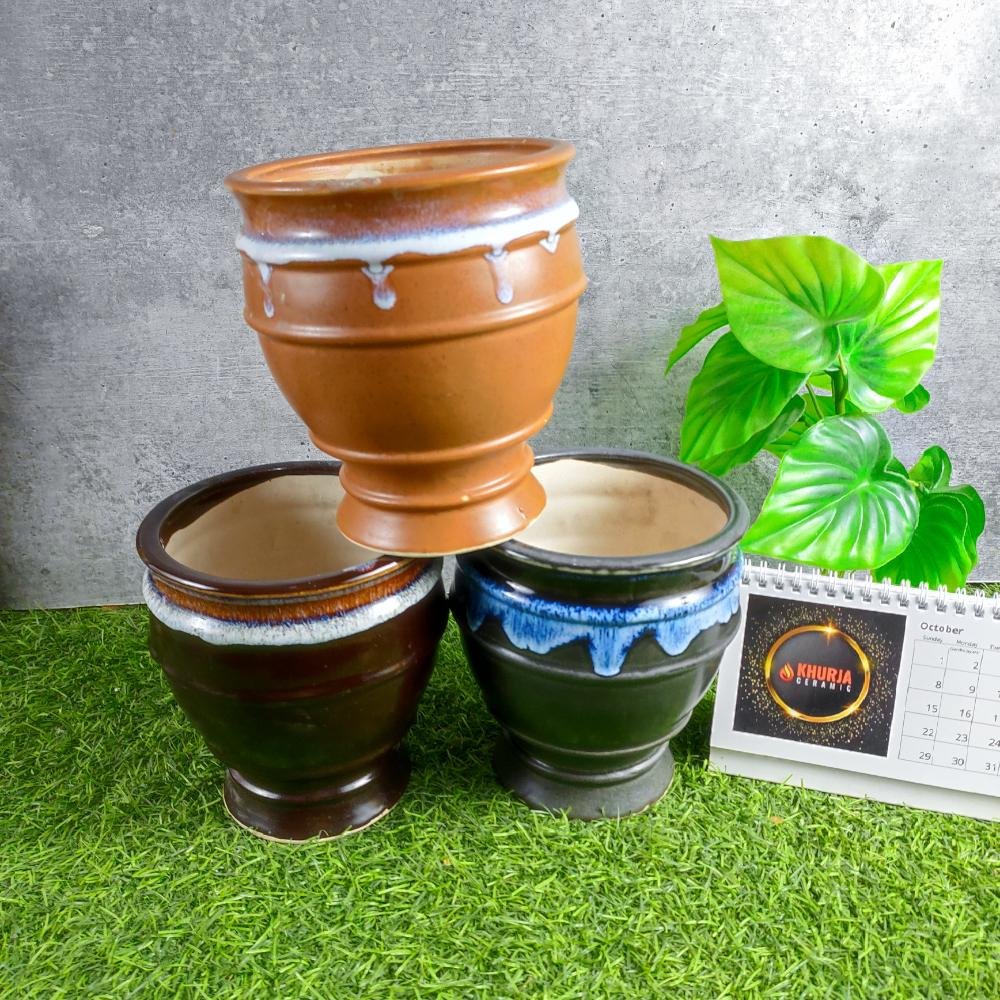 Drop Flue Kullhad Shape Khurja Ceramic Indoor Pots - KC3074