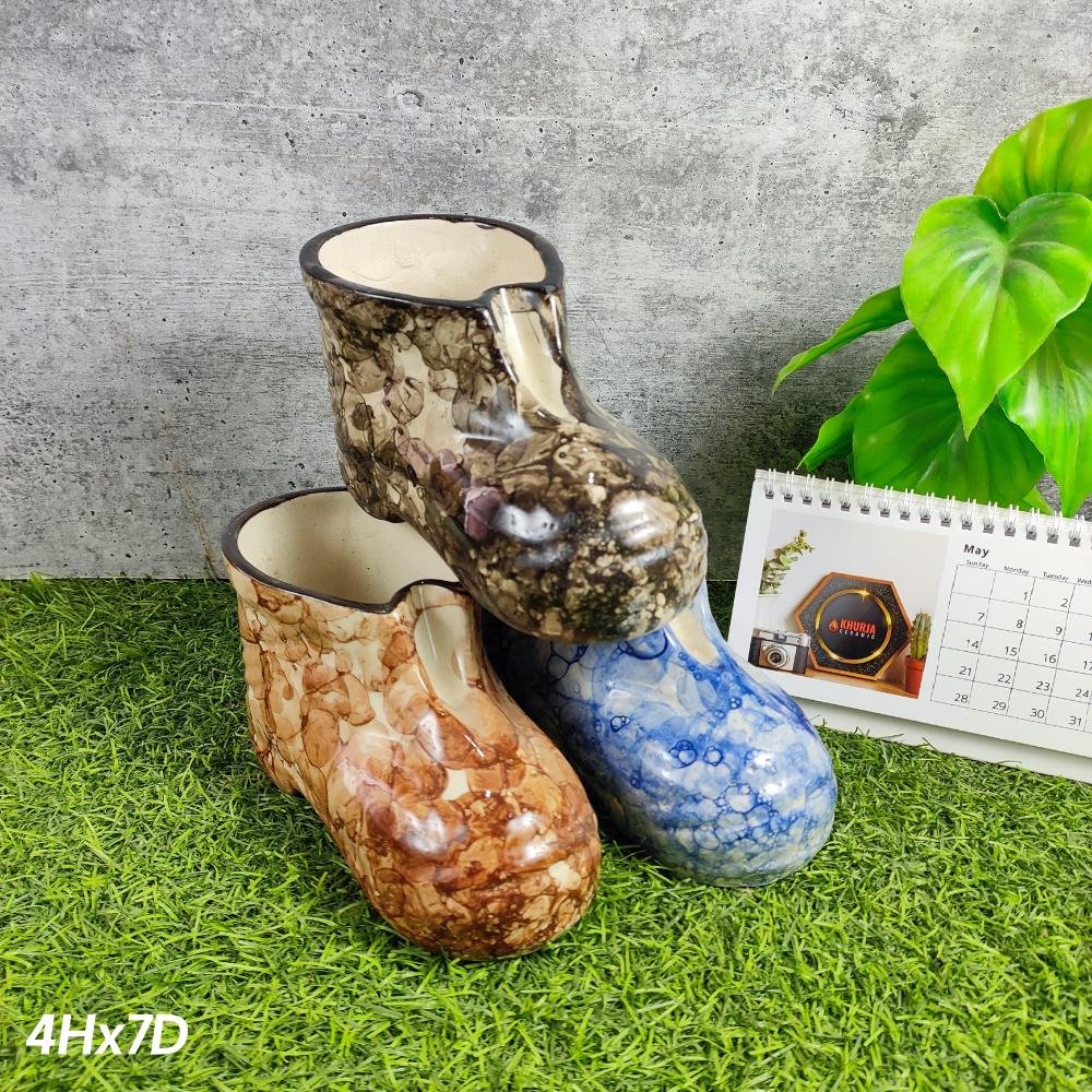 Transfer Glaze Khurja Ceramic Shoe Shape Plant Pots - KC3085