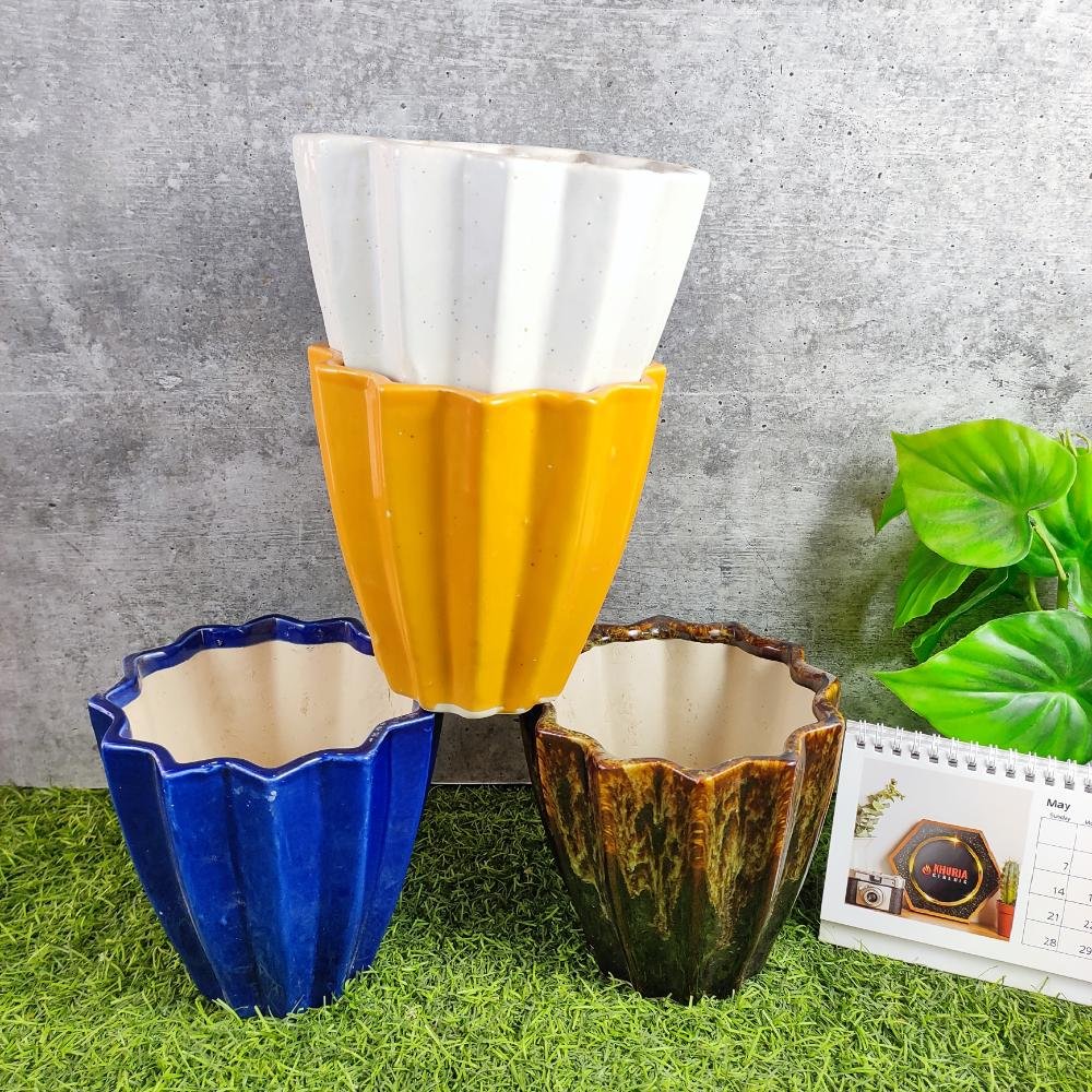Multicolor Garari Shape Khurja Ceramic Indoor Pots - KC3094