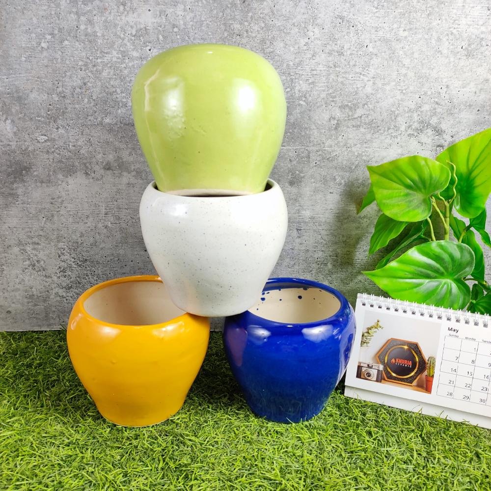 Multicolor Khurja Pottery Ceramic Apple Shape Pots - KC3108