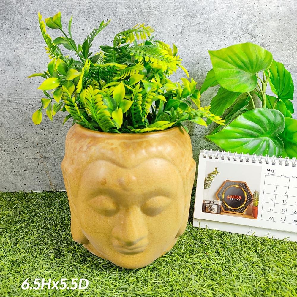 Brown Shade Khurja Ceramic Indoor Buddha Pots - KC3149