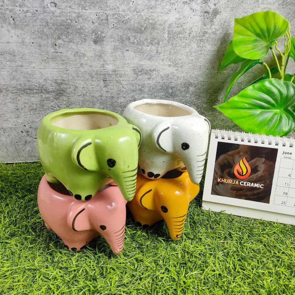 Elephant Shape Khurja Pottery Small Ceramic Pots - KC3163