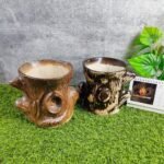 Wooden Shape Khurja Pottery Ceramic Planters - KC3164