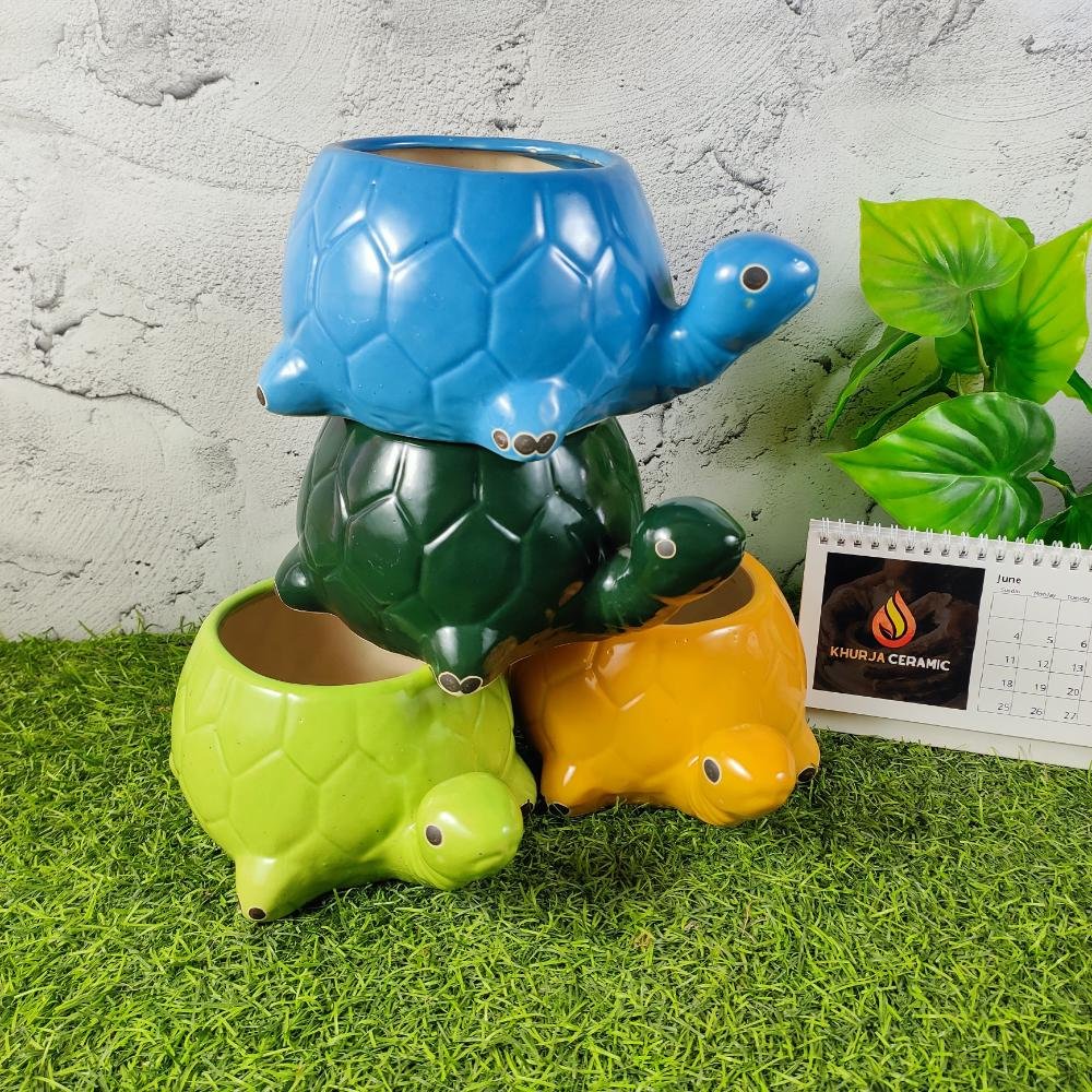 Tortoise Shape Khurja Ceramic Indoor Animal Pots - KC3174