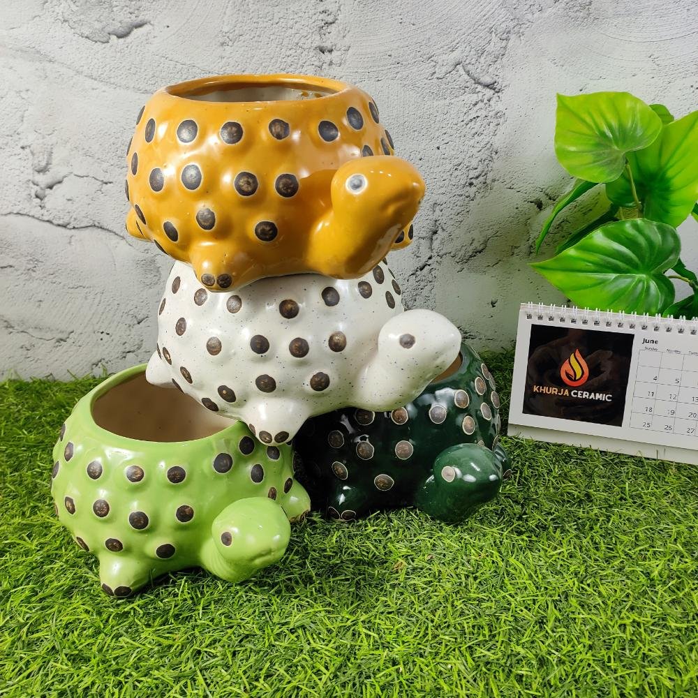 Turtle Design Khurja Pottery Indoor Ceramic Pots - KC3175
