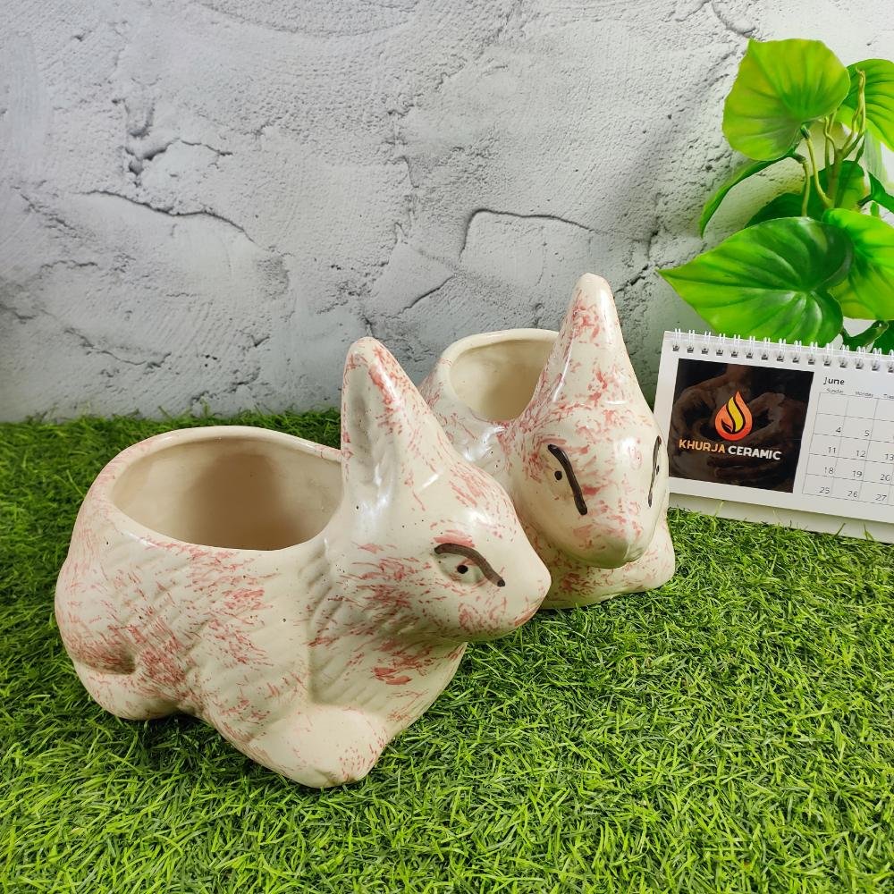 Khurja Pottery Animal Rabbit Ceramic Planter Pots - KC3183