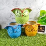 Owl Shape Khurja Ceramic Indoor Planter Pots - KC3184