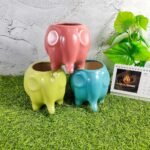 Minimal Design Khurja Pottery Elephant Ceramic Pots - KC3191
