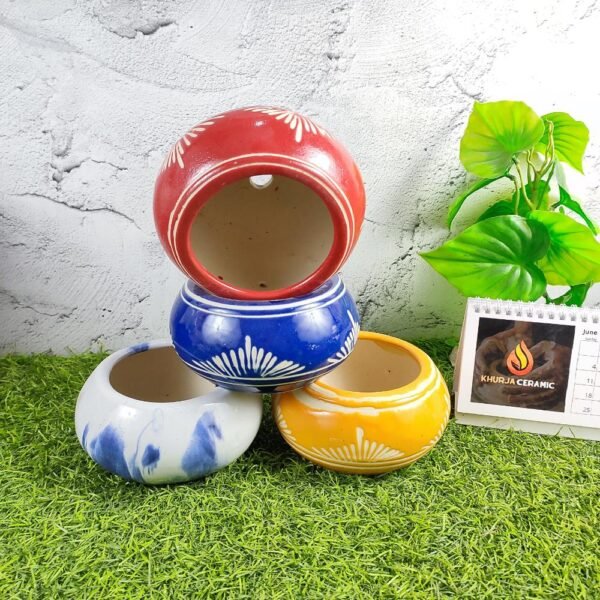 Multicolor Matki Shape Khurja Ceramic Pots - KC3197