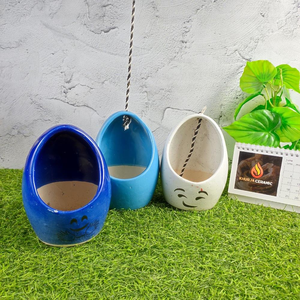 Khurja Pottery Indoor Hanging Ceramic Pots - KC3210