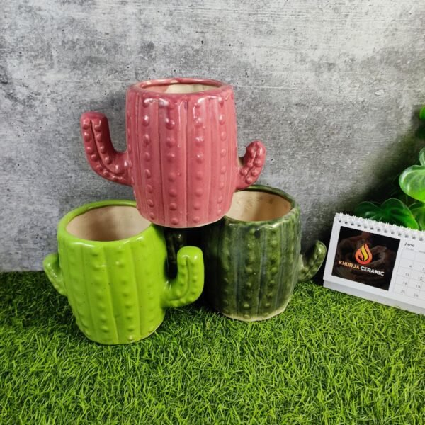 Cactus Design Decor Khurja Pottery Ceramic Pots - KC3230