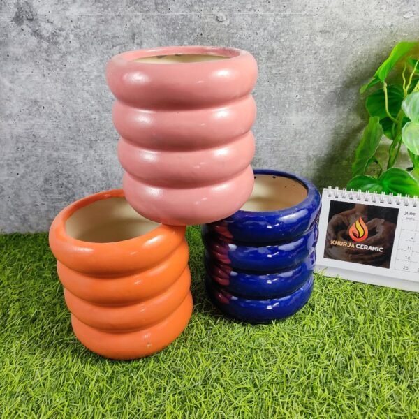 Ring Shape Khurja Pottery Ceramic Pipe Pots - KC3250