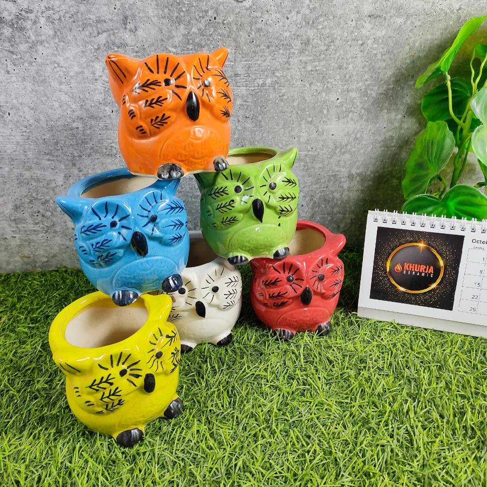Multicolor Owl Shape Ceramic Planters Pot - KC3264