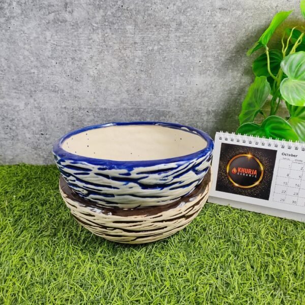 Round Shape Khurja Pottery Bonsai Planters Pot - KC3273