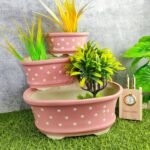 Multicolor Dotted Khurja Ceramic Bonsai Pot 3pc Set - KC3340
