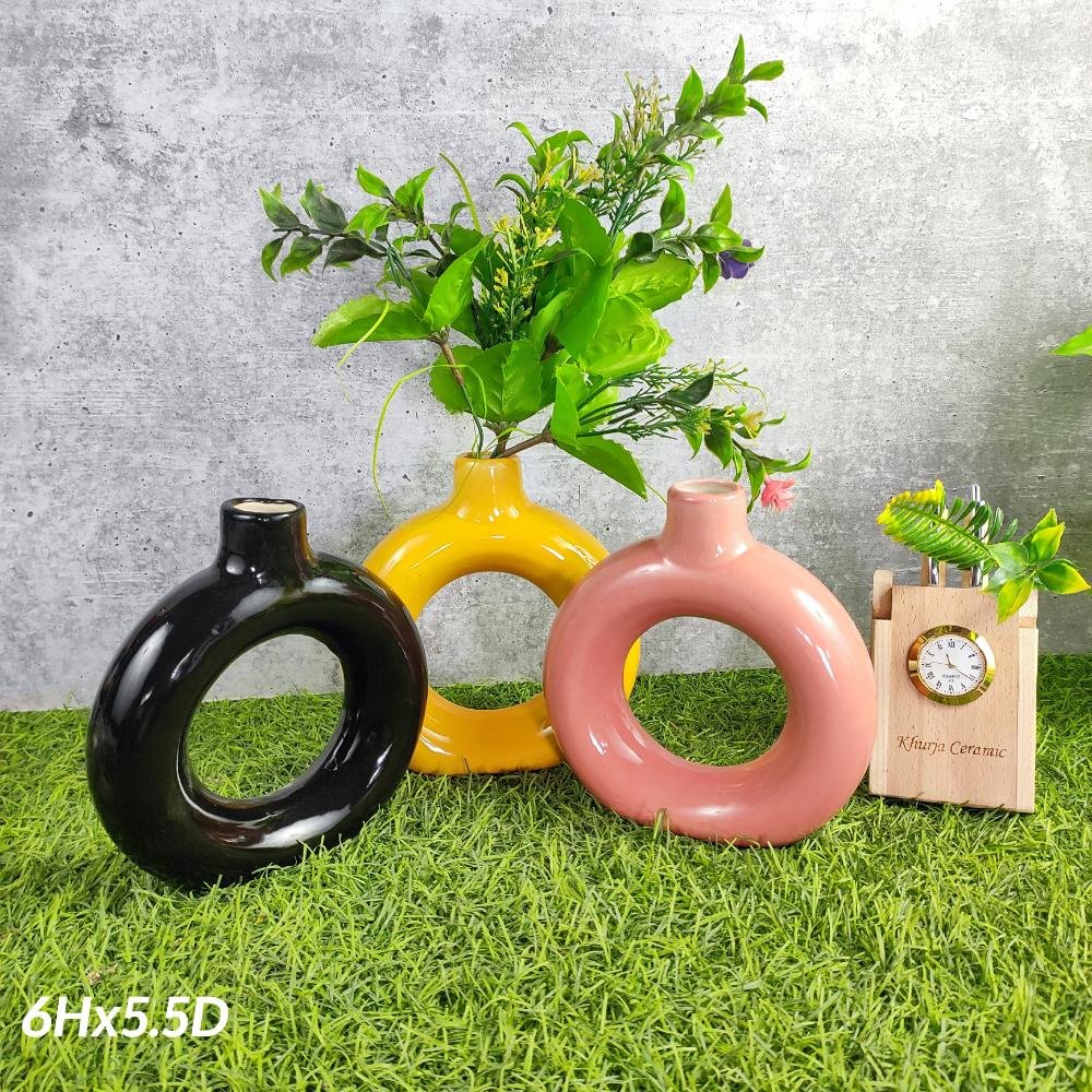 Donut Shape Khurja Pottery Ring Flower Vase - KC3343