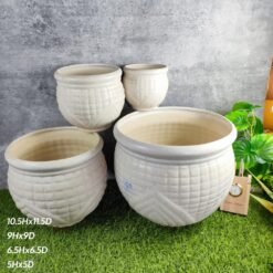 Cutting Design Khurja Pottery Ceramic Pots 4pc Set - KC3358