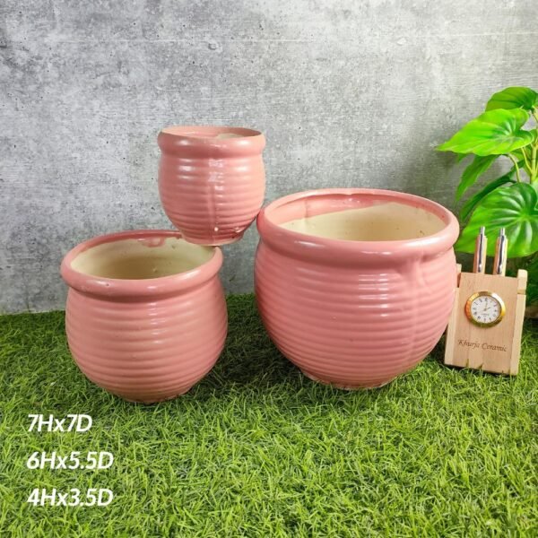 Khurja Pottery Outdoor Ganda Ceramic Pots 3pc Set - KC3363