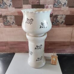 Stand Gamla Khurja Pottery Ceramic Pot 2pc Set - KC3366