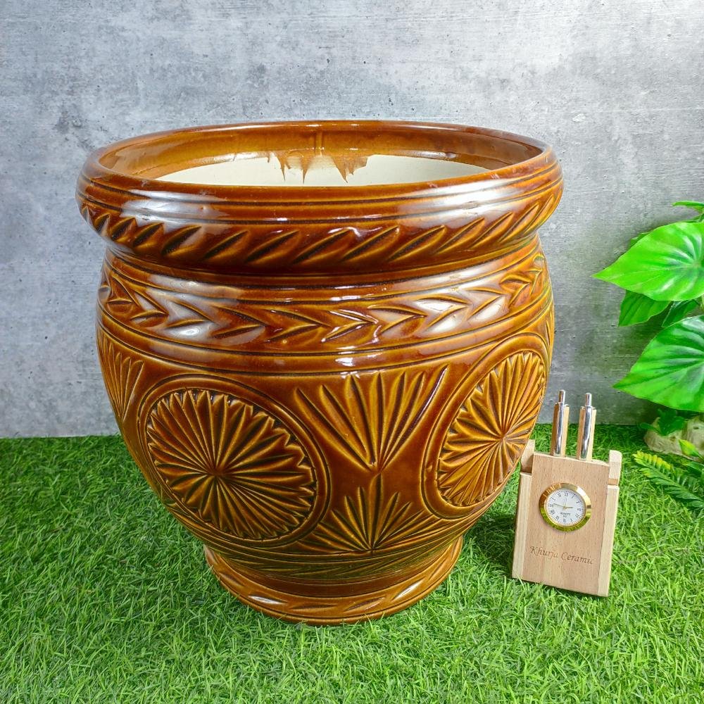 Dabbu Shape Khurja Pottery Outdoor Ceramic Pots - KC3370
