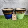 Dual Glaze Khurja Pottery Ceramic Bucket Planters Pot - KC3433