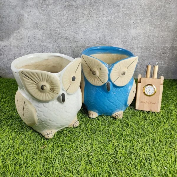 Owl Shape Khurja Pottery Ceramic Planters Pot