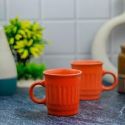 Orange Color Khurja Pottery Ceramic Coffee Mugs - DP1012