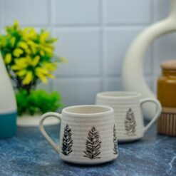 Leaf Design Khurja Pottery Ceramic Coffee Mugs - DP1059