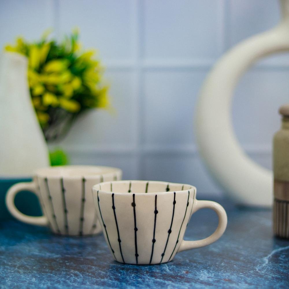Line Design Khurja Pottery Ceramic Tea Cups - DP1062