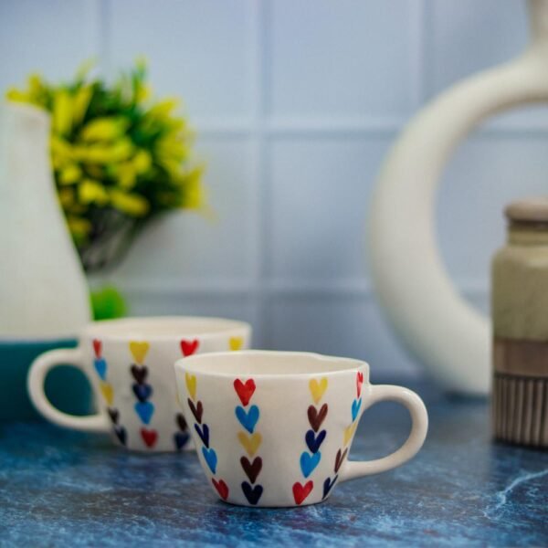 Heart Printed Khurja Pottery Ceramic Coffee Mugs - DP1065
