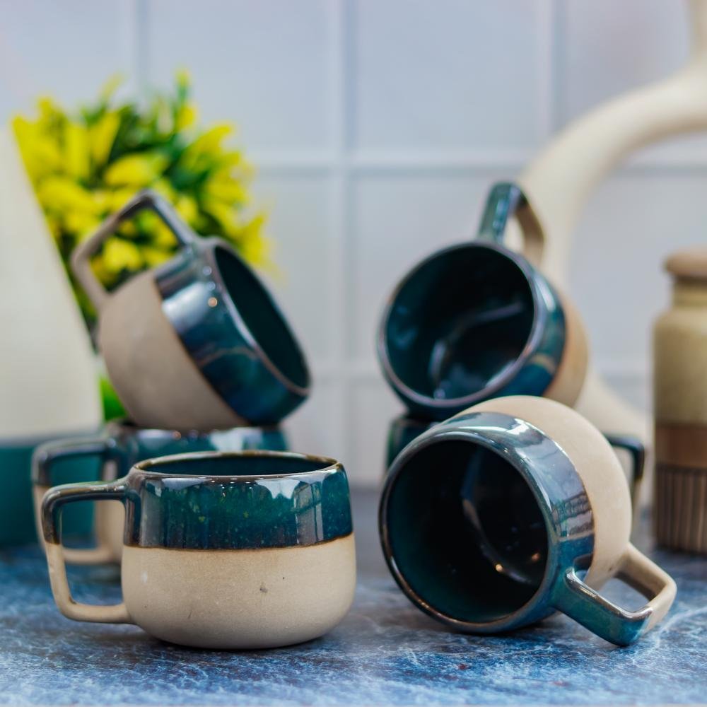 Khurja Pottery Glossy Dual Color Ceramic Tea Cups - DP1074