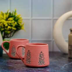 Nature Leaf Design Khurja Pottery Ceramic Mug - DP1088