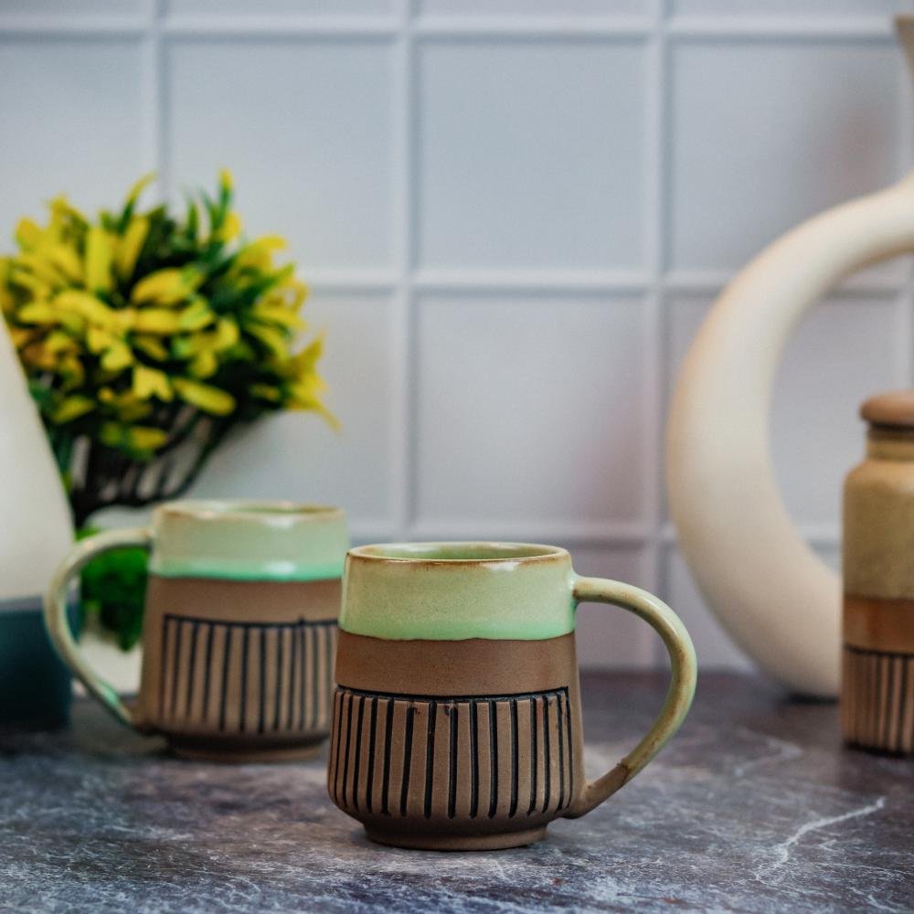 Stylish Khurja Pottery Ceramic Coffee Mugs Set - DP1091