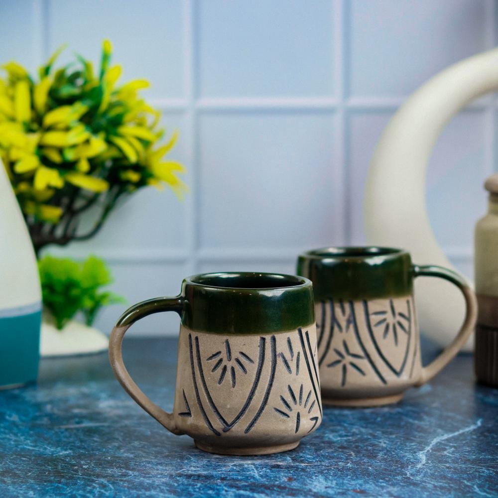 Elegant Khurja Pottery Ceramic Coffee Mugs Set - DP1099