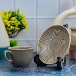 Handmade Khurja Ceramic Tea Cups with Plates Set