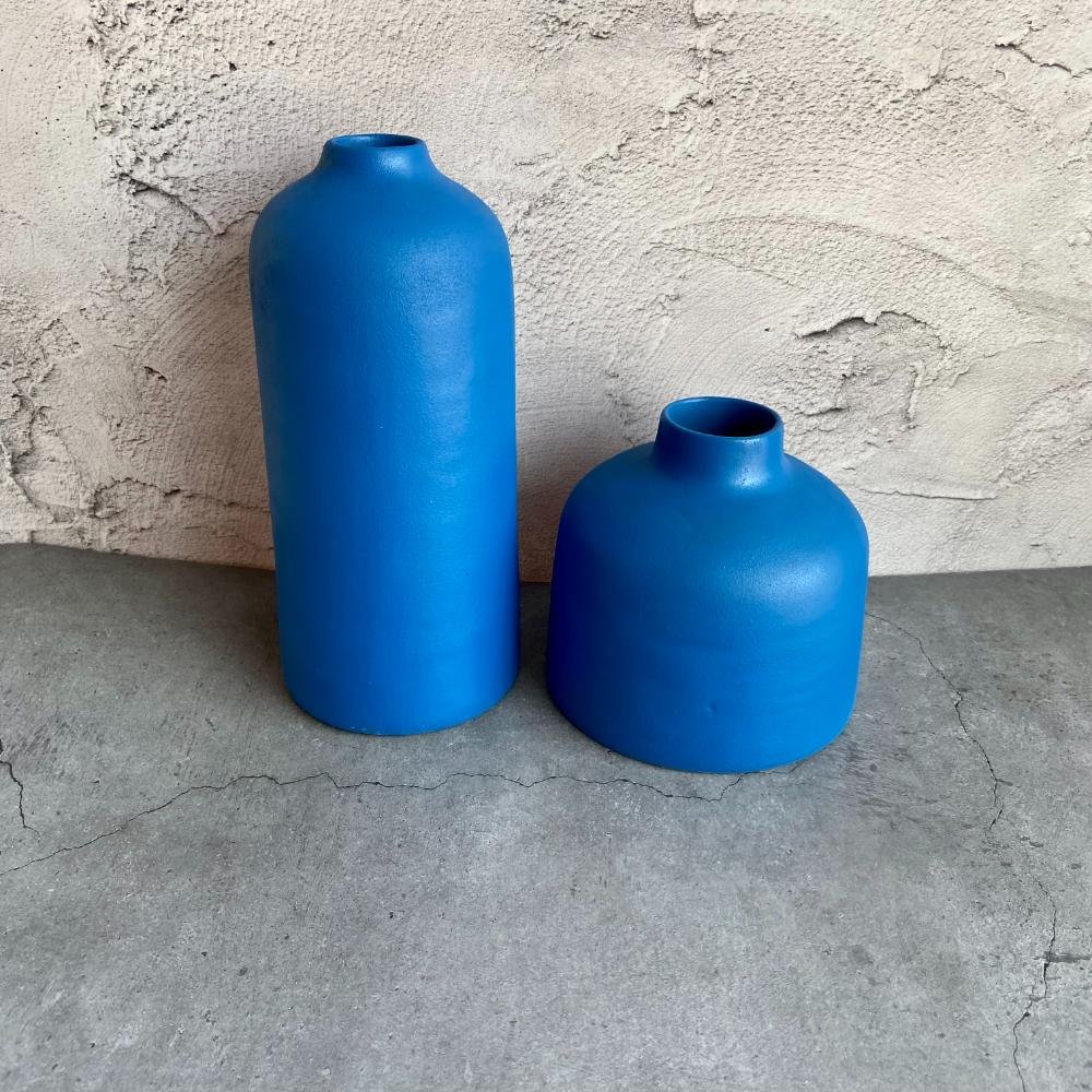 Matt Blue Ceramic Flower Vase Set of 2 pc - KAJ126
