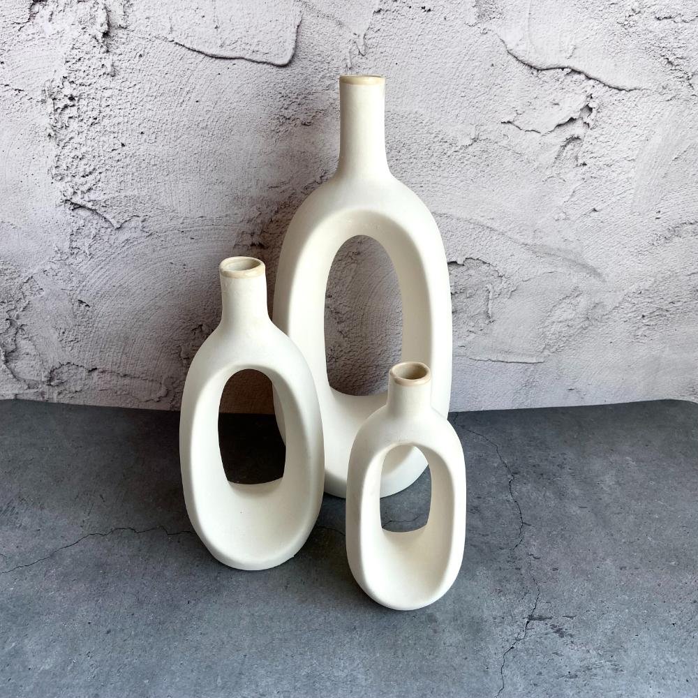 White Ceramic Flower Vase Set of 3pcs - KAJ131