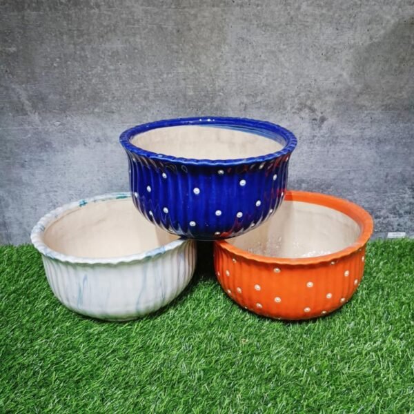 Glossy Dotted Round Khurja Pottery Ceramic Pots - KC1302